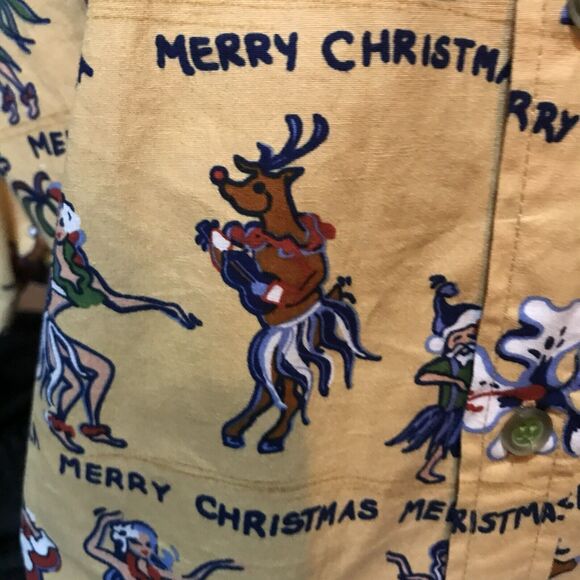Kahala Hawaiian Men's Christmas Santa Short Sleeve Shirt Hula Girls Reindeer Med - Picture 7 of 12
